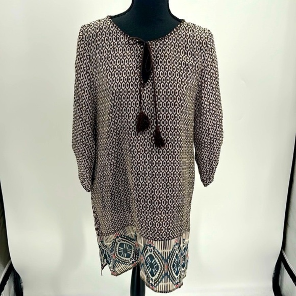 UEC Tolani brown long sleeve mini peasant dress size small